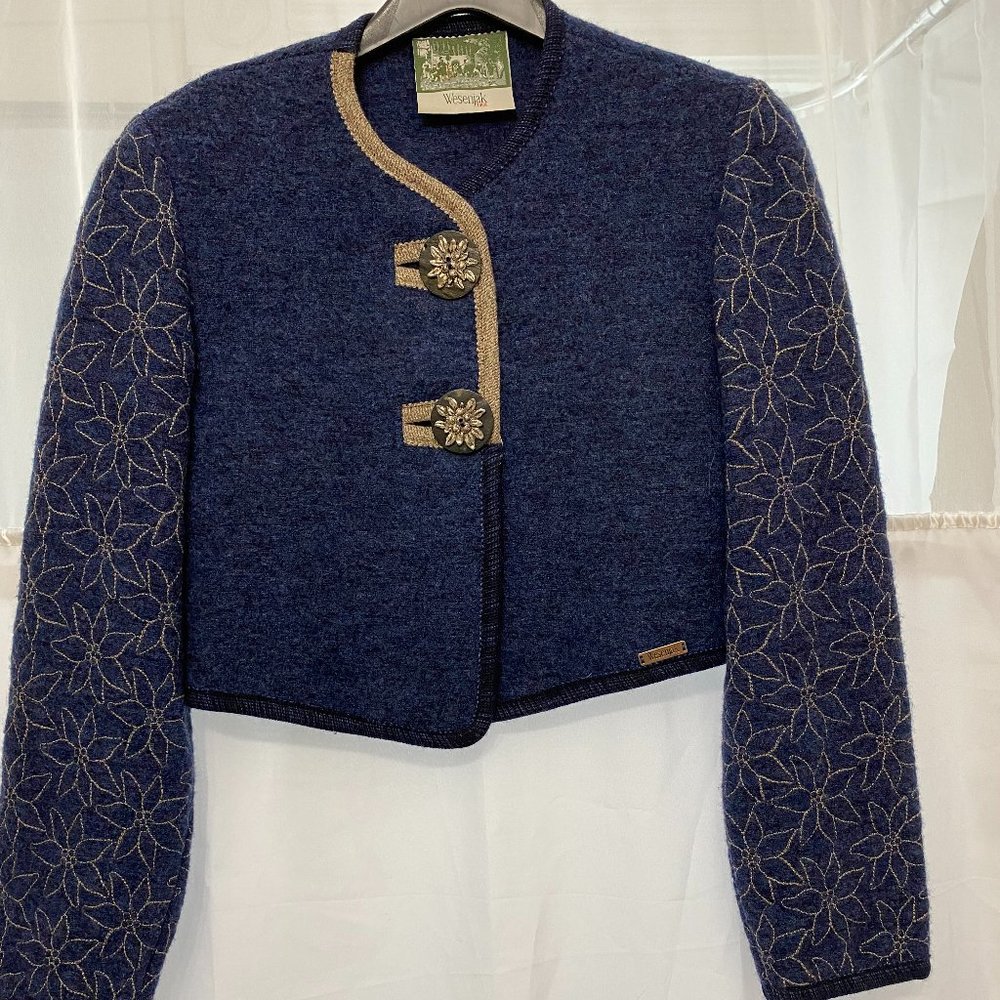 Wesenjak Navy Boiled Wool Short Jacket, Small (Euro size 34)